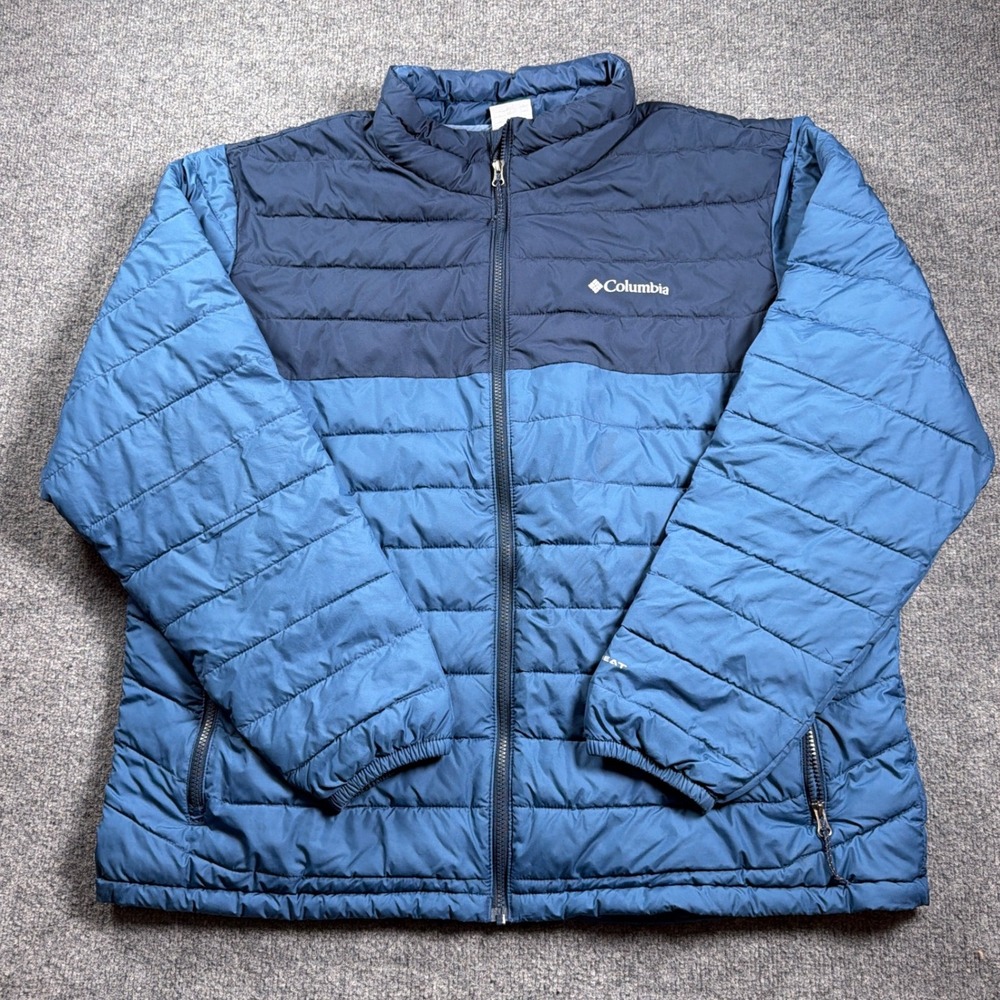 Columbia Powder Lite II Puffer Jacket Mens XXL Blue Omni-Heat Insulated Full Zip